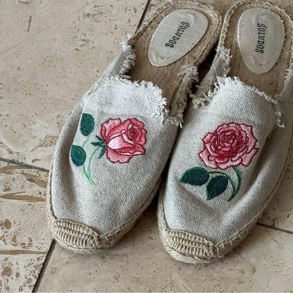 Soludos Vogue Exclusive Beige Rose Espadrille Sandals Mules Size 9.5 - Picture 11 of 11
